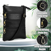 POGAGO Genuine Cow Leather Crossbody Sling Bag for Men – Premium Multi-Zip Leather Shoulder Messenger Bag with Adjustable Strap, Everyday Travel Organizer