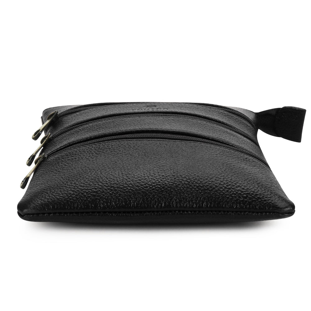 POGAGO Genuine Cow Leather Crossbody Sling Bag for Men – Premium Multi-Zip Leather Shoulder Messenger Bag with Adjustable Strap, Everyday Travel Organizer