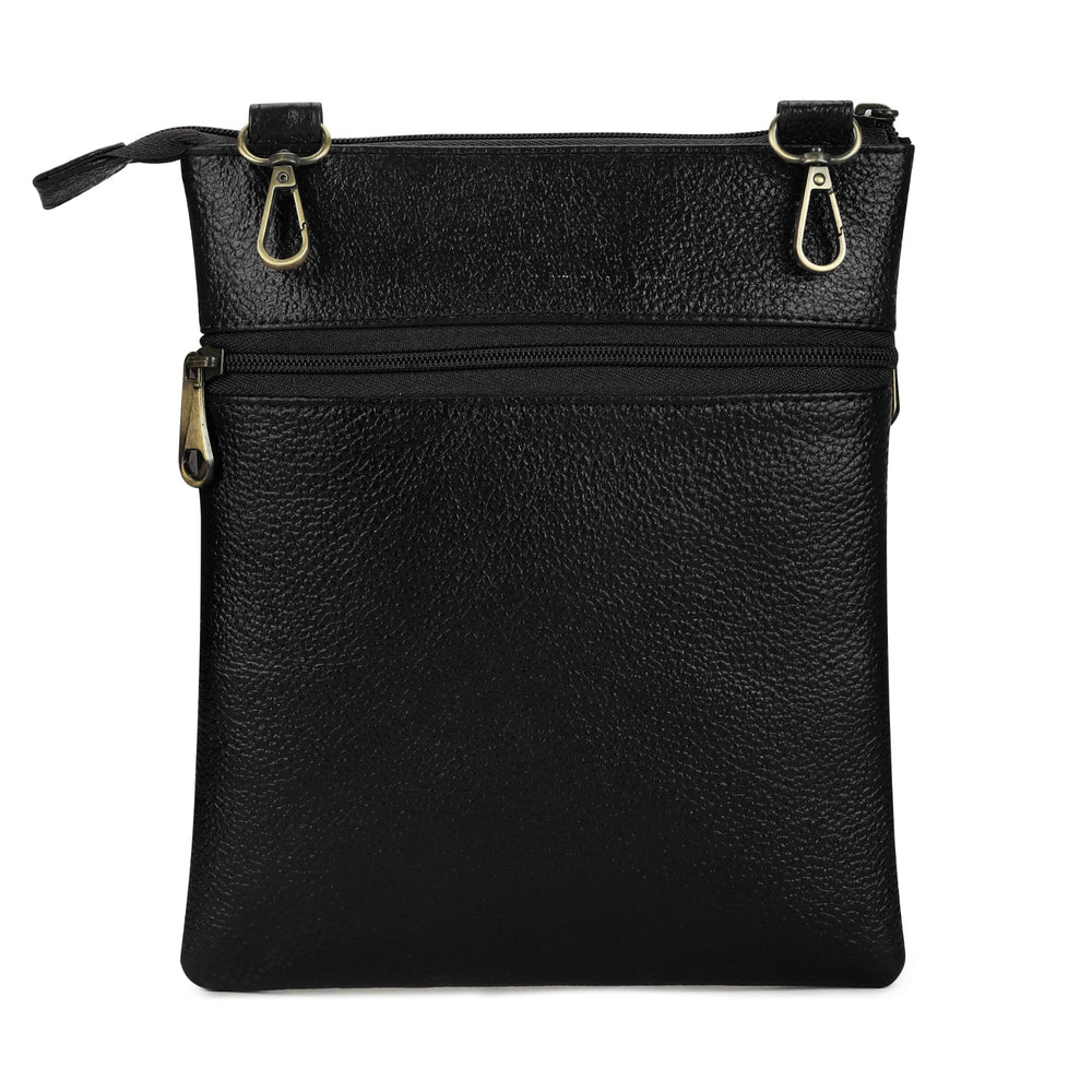 POGAGO Genuine Cow Leather Crossbody Sling Bag for Men – Premium Multi-Zip Leather Shoulder Messenger Bag with Adjustable Strap, Everyday Travel Organizer