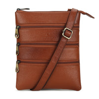 POGAGO Genuine Cow Leather Crossbody Sling Bag for Men – Premium Multi-Zip Leather Shoulder Messenger Bag with Adjustable Strap, Everyday Travel Organizer