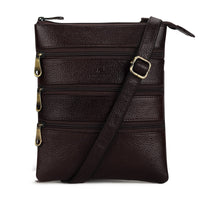 POGAGO Genuine Cow Leather Crossbody Sling Bag for Men – Premium Multi-Zip Leather Shoulder Messenger Bag with Adjustable Strap, Everyday Travel Organizer