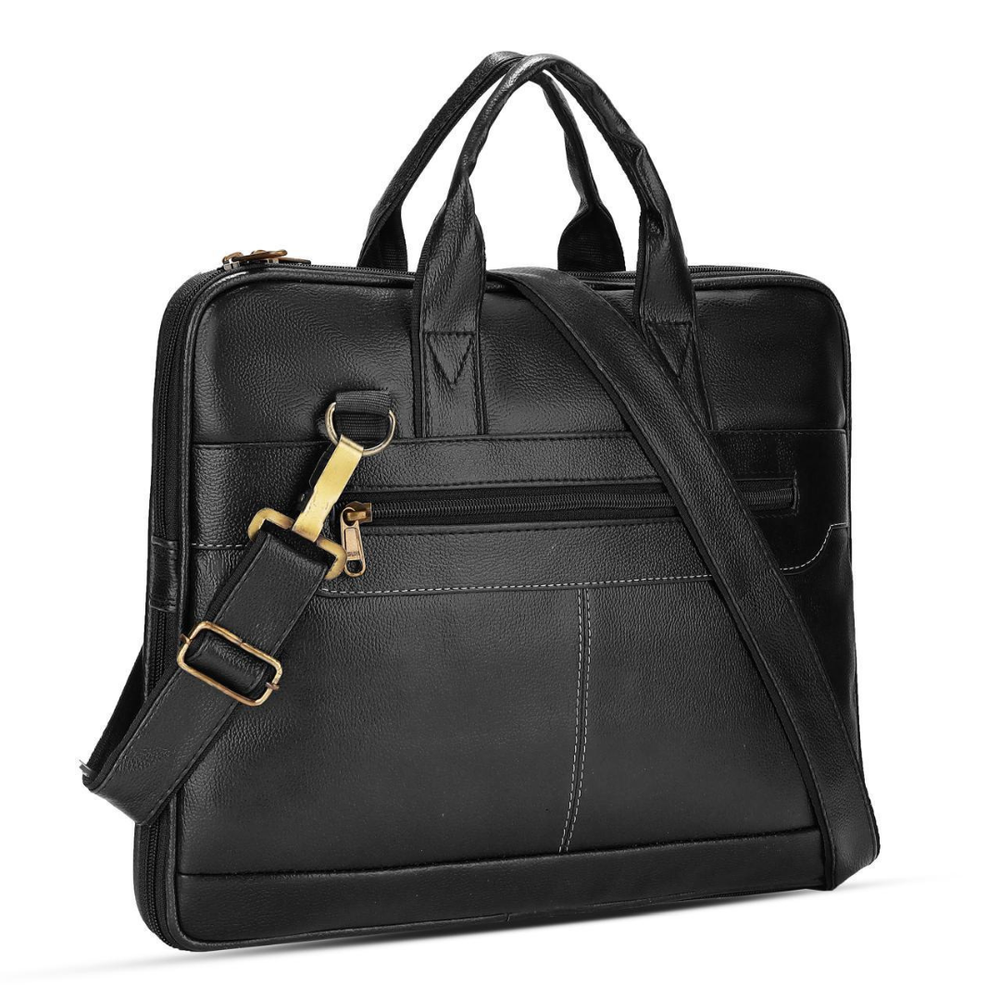 POGAGO Expandable PU Leather Laptop Briefcase for 14-Inch Laptop – Business Messenger Bag with Shoulder Strap, Waterproof Office Handbag for Men & Women