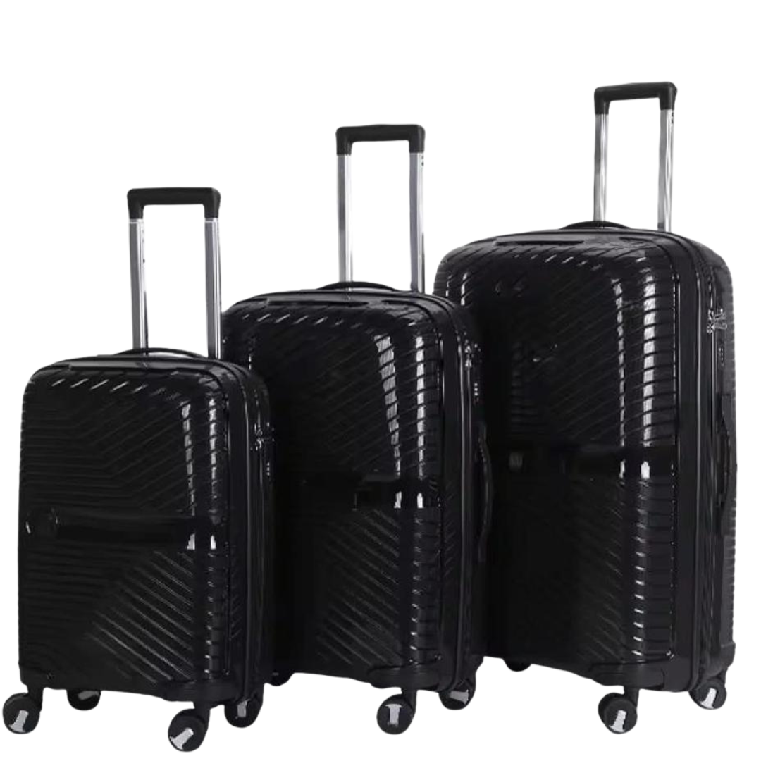 3-Piece PP Unbreakable Luggage Set – Lightweight Hard Shell Suitcase with Anti-Theft Security Zipper, 360° Spinner Wheels, Telescopic Handle, Durable Travel Trolley Luggage for Business & Family Travel