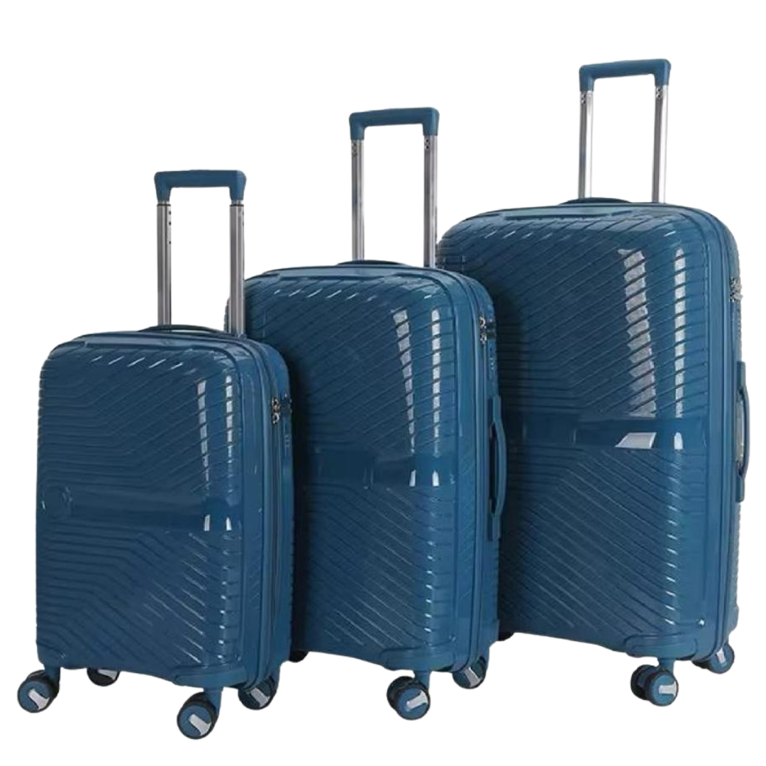 3-Piece PP Unbreakable Luggage Set – Lightweight Hard Shell Suitcase with Anti-Theft Security Zipper, 360° Spinner Wheels, Telescopic Handle, Durable Travel Trolley Luggage for Business & Family Travel
