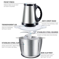 Electric Food Chopper Stainless Steel Meat Grinder & Vegetable Cutter | Multi-Function Kitchen Processor 3L