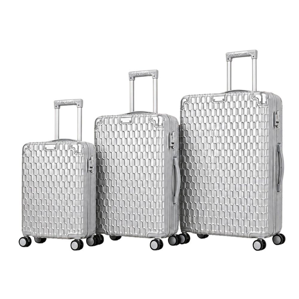 POGAGO Premium PC Aluminum Luggage Set – 20/24/28 Inch Buckle Lock Travel Suitcase