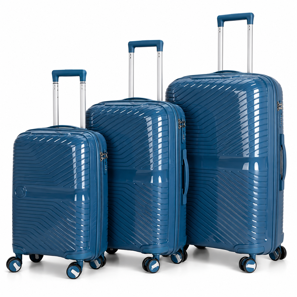 3-Piece PP Unbreakable Luggage Set – Lightweight Hard Shell Suitcase with Anti-Theft Security Zipper, 360° Spinner Wheels, Telescopic Handle, Durable Travel Trolley Luggage for Business & Family Travel