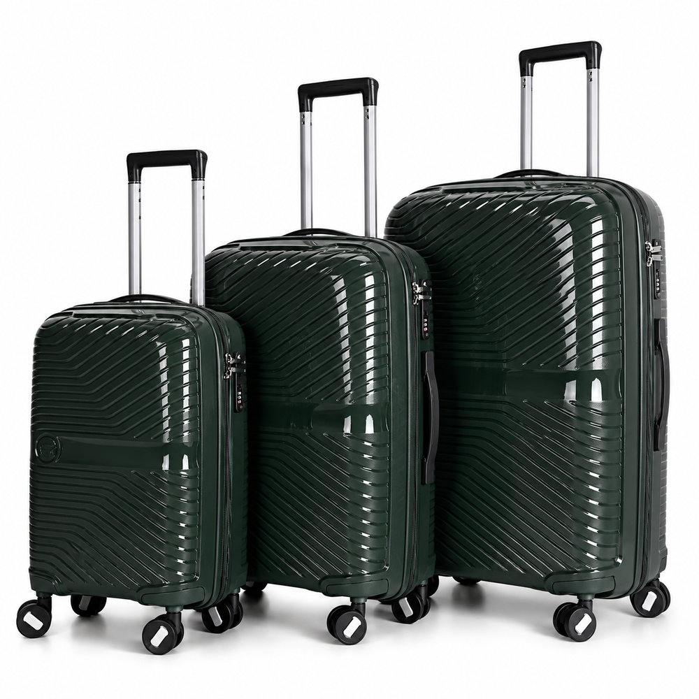 3-Piece PP Unbreakable Luggage Set – Lightweight Hard Shell Suitcase with Anti-Theft Security Zipper, 360° Spinner Wheels, Telescopic Handle, Durable Travel Trolley Luggage for Business & Family Travel