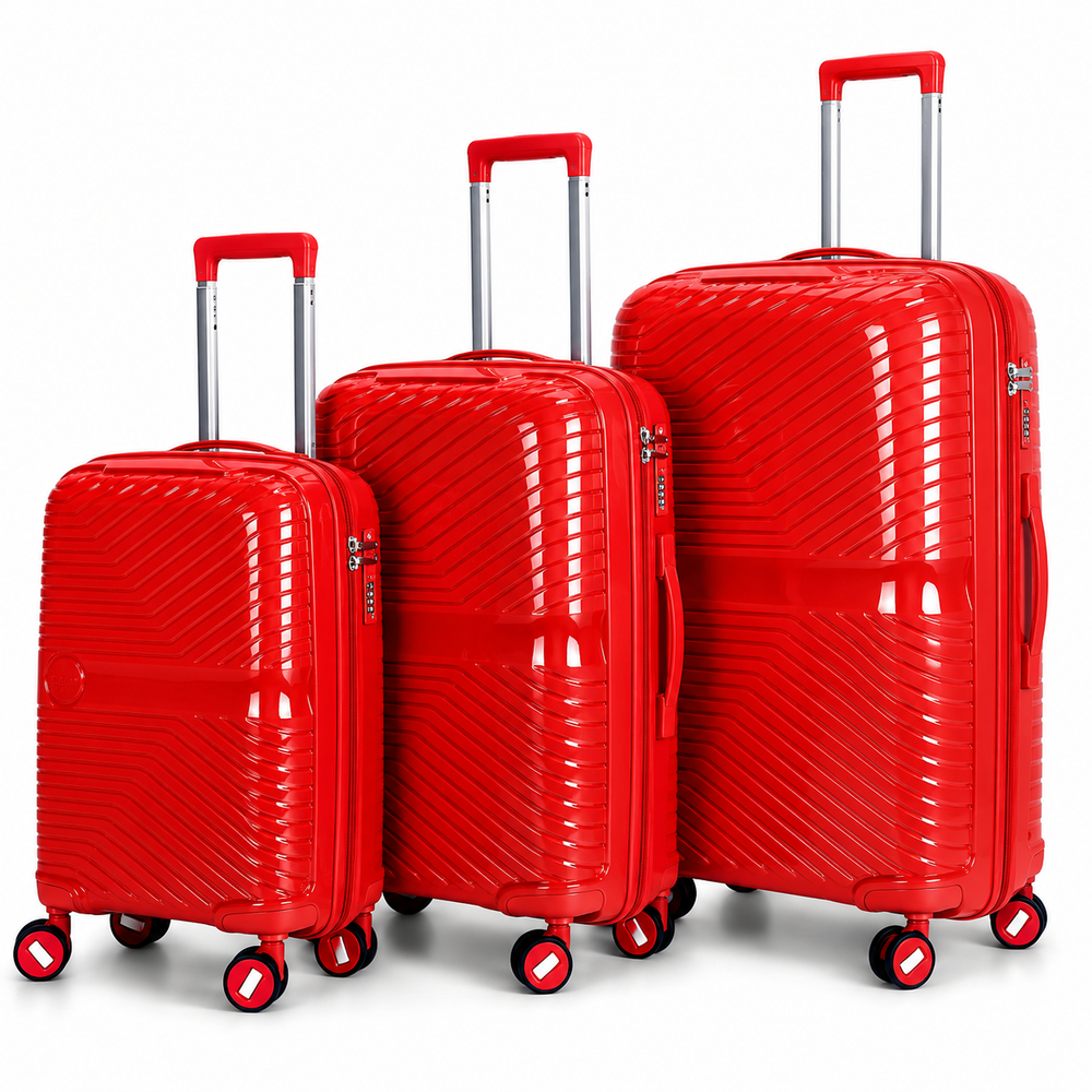 3-Piece PP Unbreakable Luggage Set – Lightweight Hard Shell Suitcase with Anti-Theft Security Zipper, 360° Spinner Wheels, Telescopic Handle, Durable Travel Trolley Luggage for Business & Family Travel