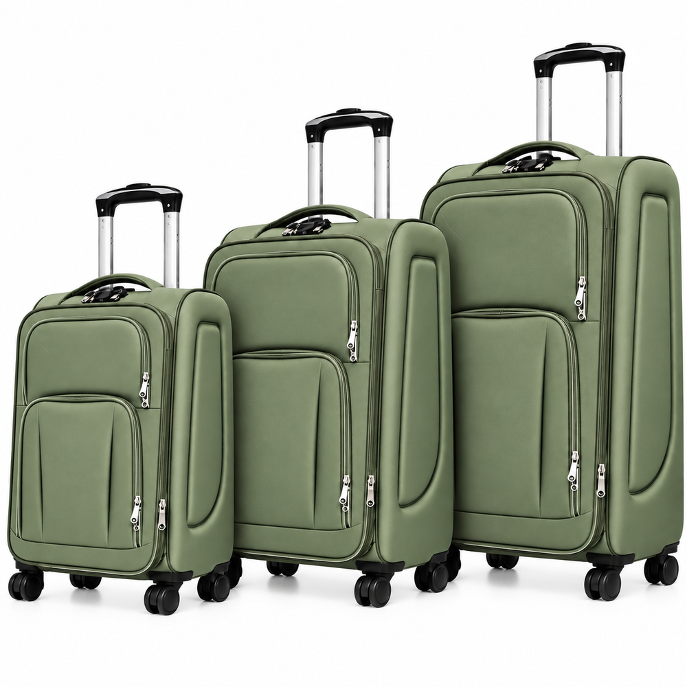 POGAGO Soft Shell 3Pcs Set (20/24/28 Inch) Luggage, Ultra Lightweight, Expandable, 4 Smooth Wheels with Combination Locks Suitcase (Brown)