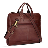 POGAGO Expandable PU Leather Laptop Briefcase for 14-Inch Laptop – Business Messenger Bag with Shoulder Strap, Waterproof Office Handbag for Men & Women