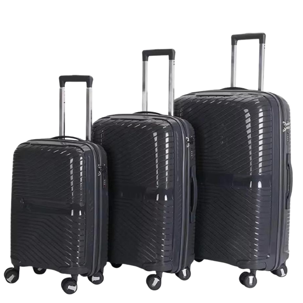 3-Piece PP Unbreakable Luggage Set – Lightweight Hard Shell Suitcase with Anti-Theft Security Zipper, 360° Spinner Wheels, Telescopic Handle, Durable Travel Trolley Luggage for Business & Family Travel