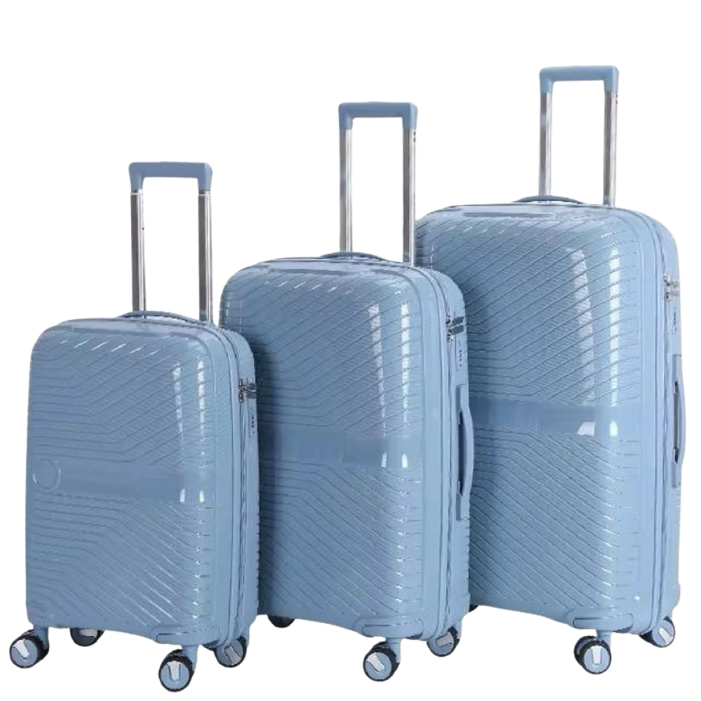3-Piece PP Unbreakable Luggage Set – Lightweight Hard Shell Suitcase with Anti-Theft Security Zipper, 360° Spinner Wheels, Telescopic Handle, Durable Travel Trolley Luggage for Business & Family Travel