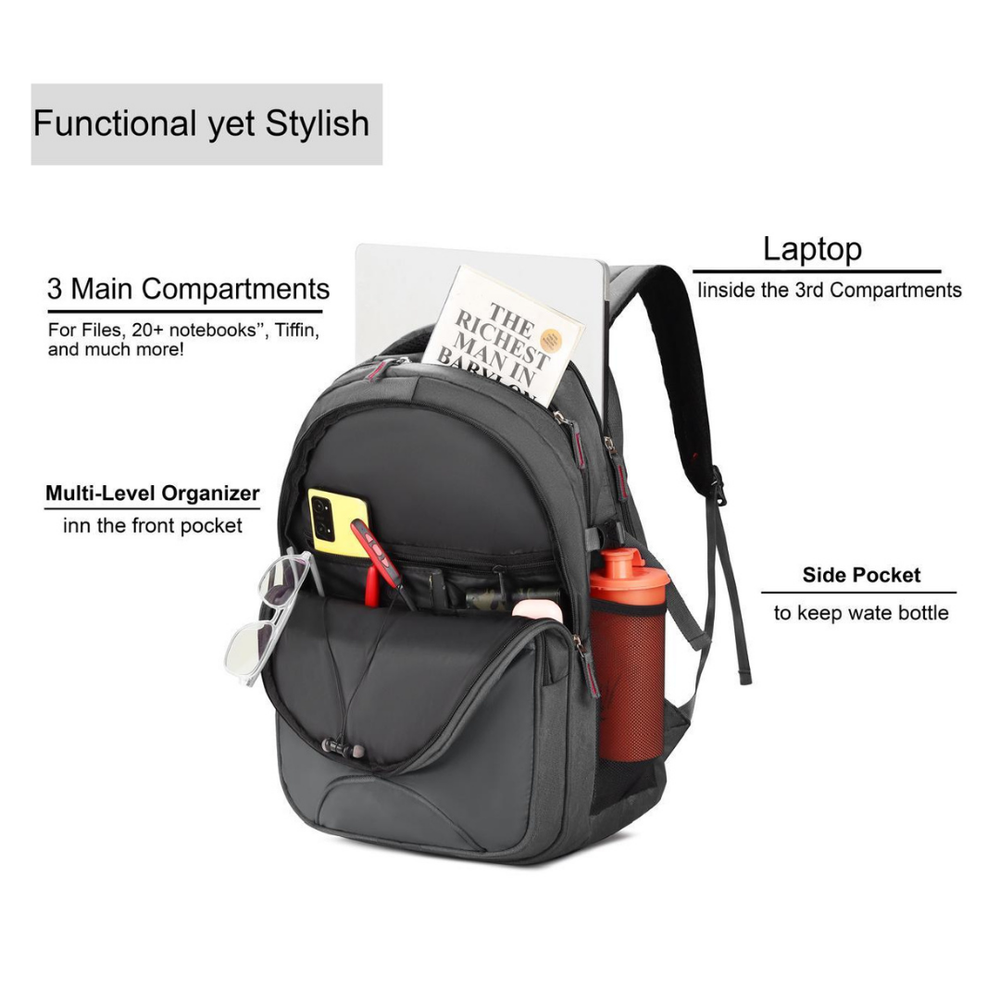POGAGO Laptop Backpack 15.6 Inch for Men & Women | Black Travel Backpack | Office, College & School Bag