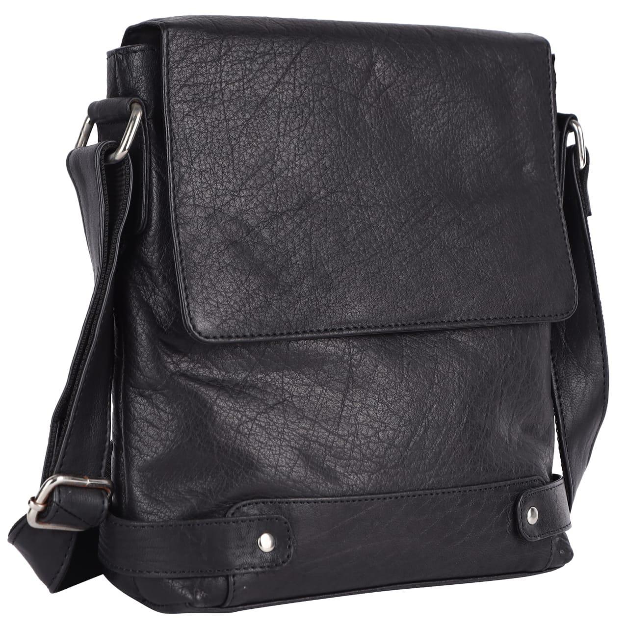 POGAGO Genuine Cow Leather Messenger Bag for Men – Premium Leather Crossbody Shoulder Bag with Flap Closure