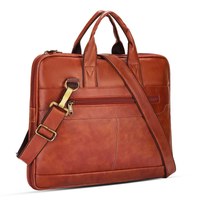 POGAGO Expandable PU Leather Laptop Briefcase for 14-Inch Laptop – Business Messenger Bag with Shoulder Strap, Waterproof Office Handbag for Men & Women