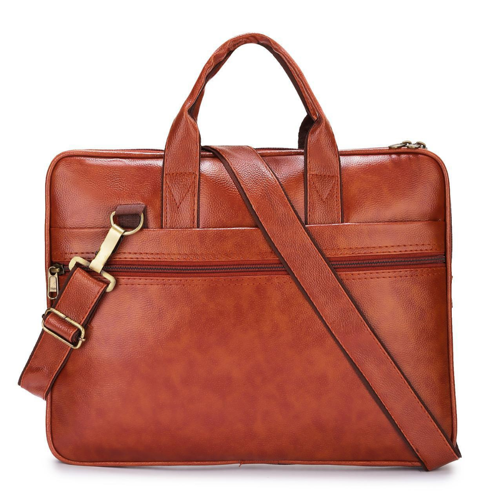 POGAGO Expandable PU Leather Laptop Briefcase for 14-Inch Laptop – Business Messenger Bag with Shoulder Strap, Waterproof Office Handbag for Men & Women