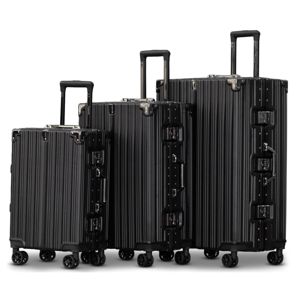 POGAGO Premium Aluminum Frame Luggage Set with Buckle Lock | 20" 24" 28" Hard Shell Spinner Suitcase