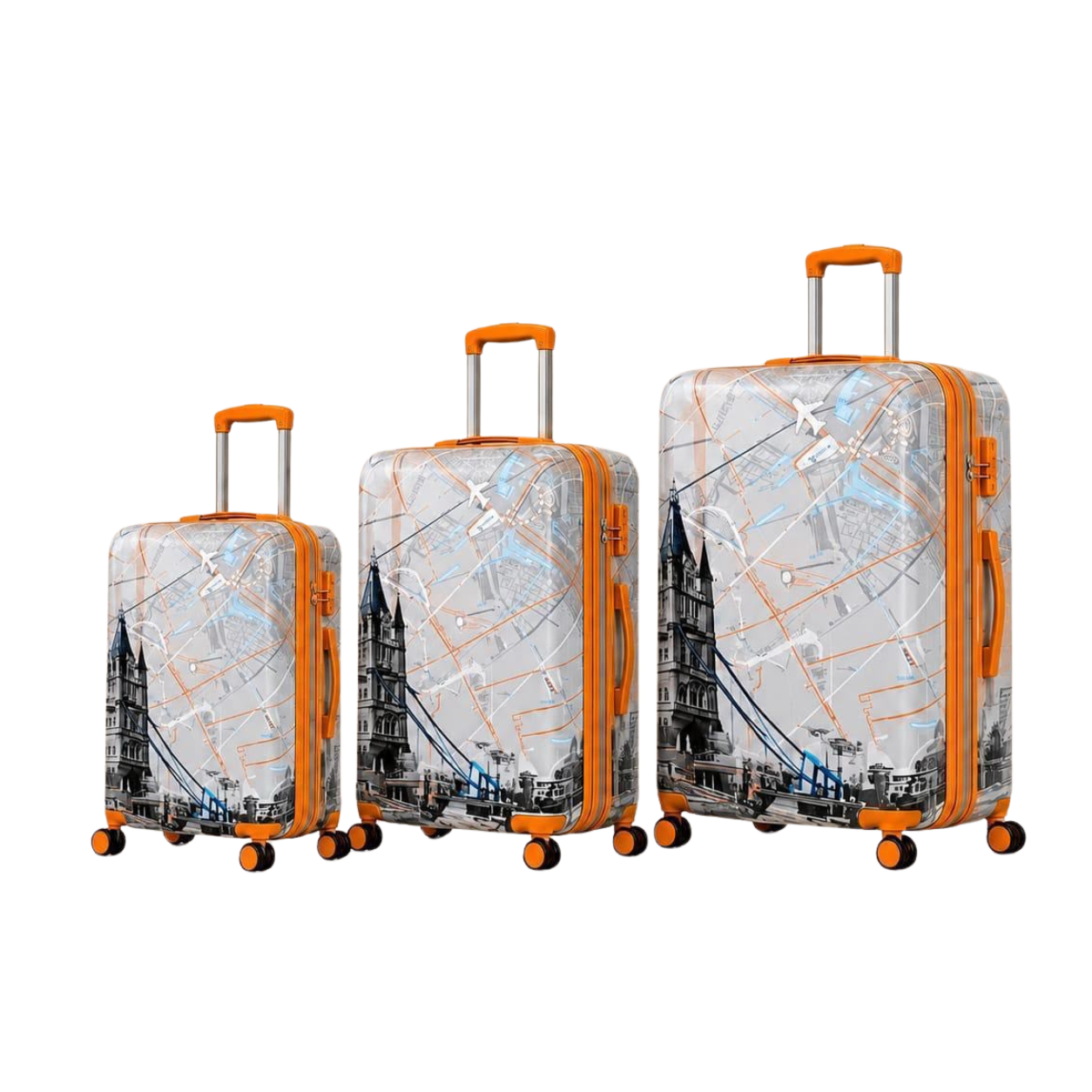 Premium Printed 3-Piece Expandable Luggage Set – Hard Shell Spinner Suitcases with TSA Lock (20", 24", 28")