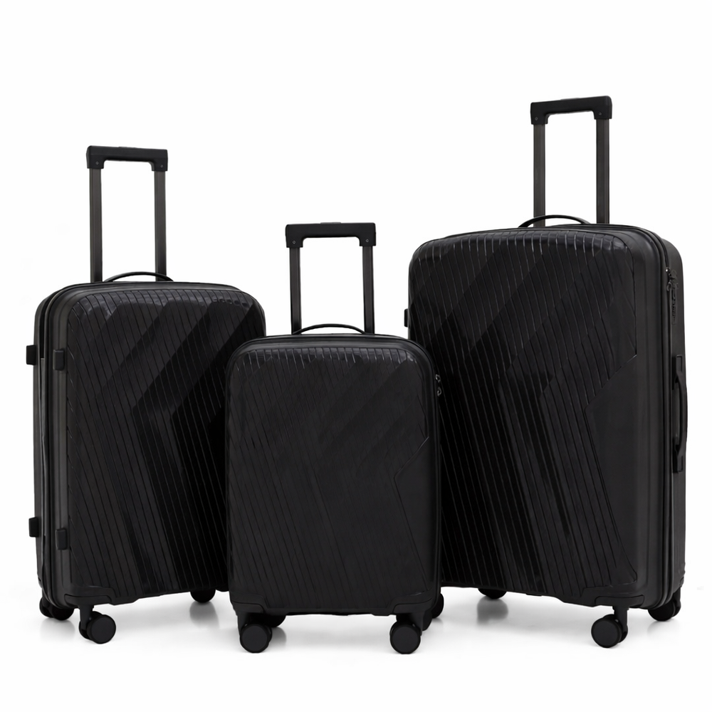 POGAGO 3 Piece PP Hard Shell Luggage Set 20'' 24'' 28'' – Lightweight Unbreakable Suitcase Set with 360° Spinner Wheels, Aluminum Telescopic Handle & Anti-Theft Double Zipper