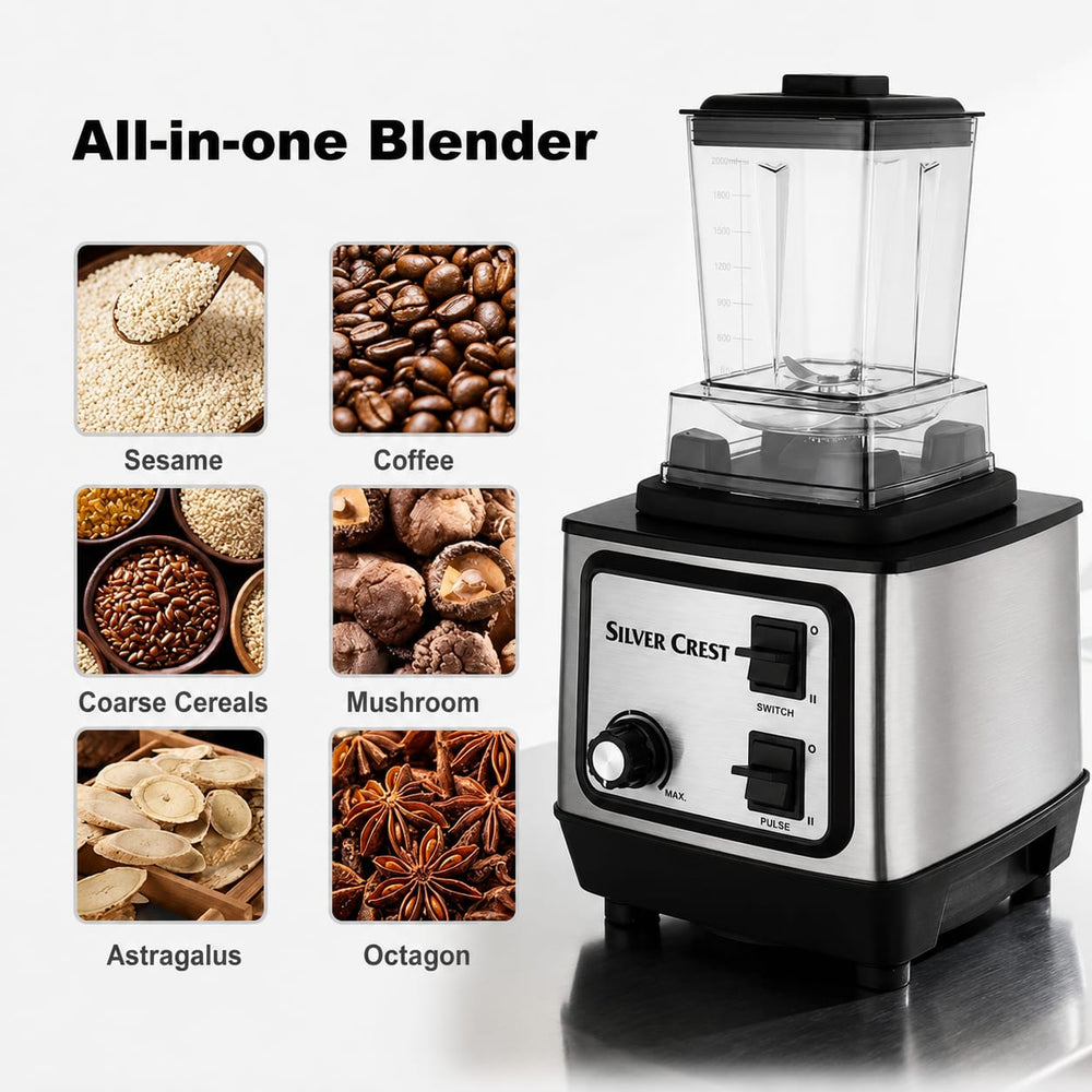 Silver Crest 8500W Commercial Blender & Grinder 2-in-1 | 2.5L High-Speed Smoothie Maker | 9-Speed | Ice Crusher