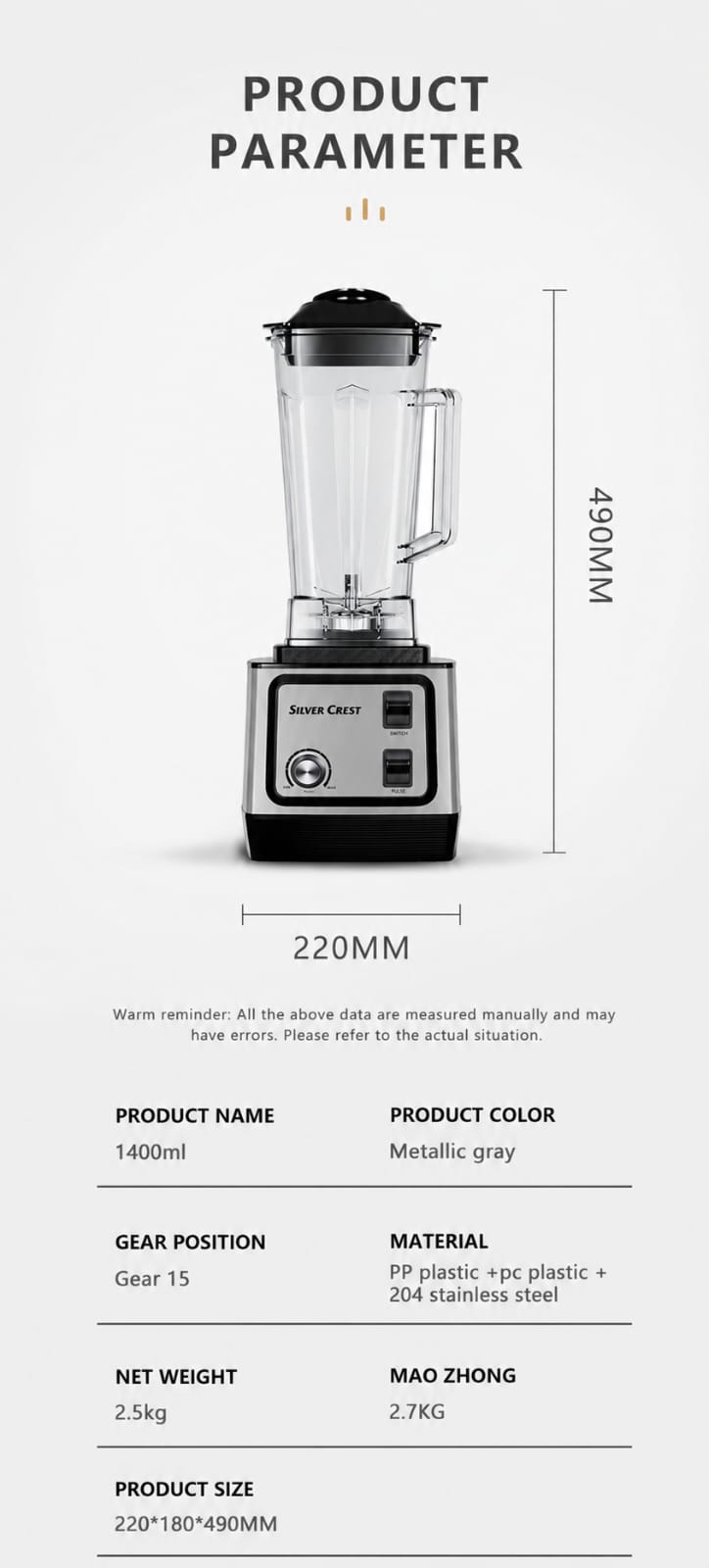 Silver Crest 8500W Commercial Blender & Grinder 2-in-1 | 2.5L High-Speed Smoothie Maker | 9-Speed | Ice Crusher