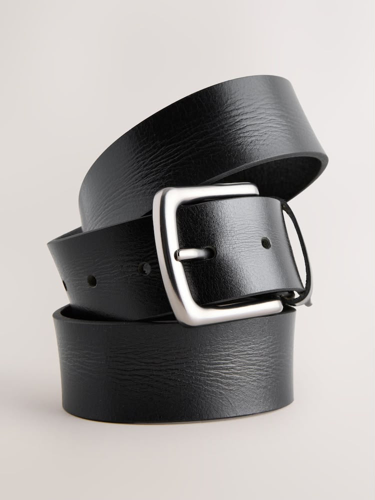POGAGO Premium Genuine Leather Belt for Men – Classic Black Casual & Formal Belt with Silver Pin Buckle | Durable Everyday Waist Belt | Adjustable Dress Belt