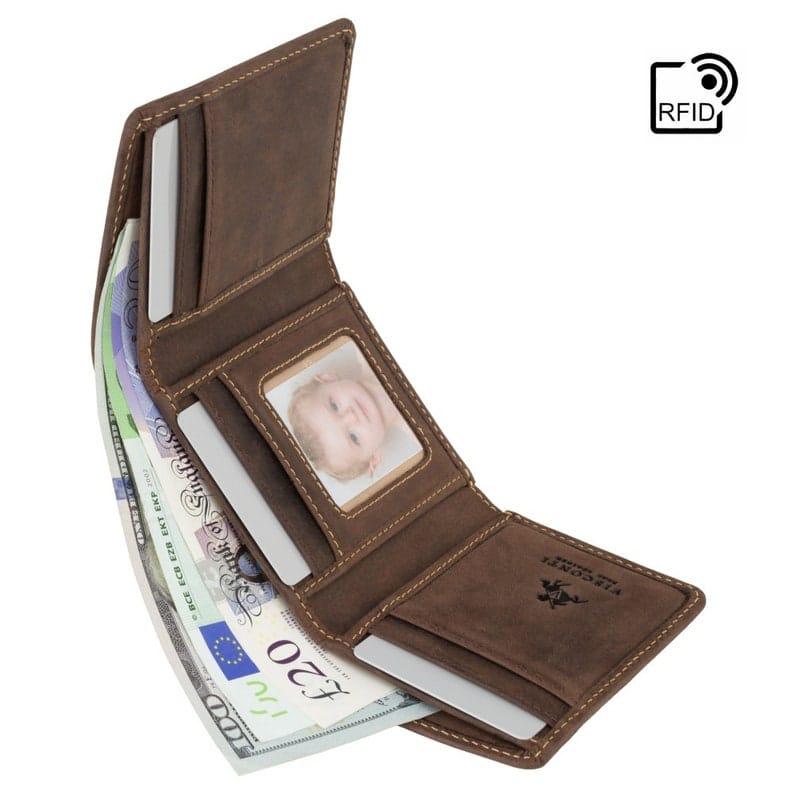 POGAGO Genuine Leather RFID Wallet for Men – Slim Bifold Wallet with Coin Pocket, ID Window & Multiple Card Slots