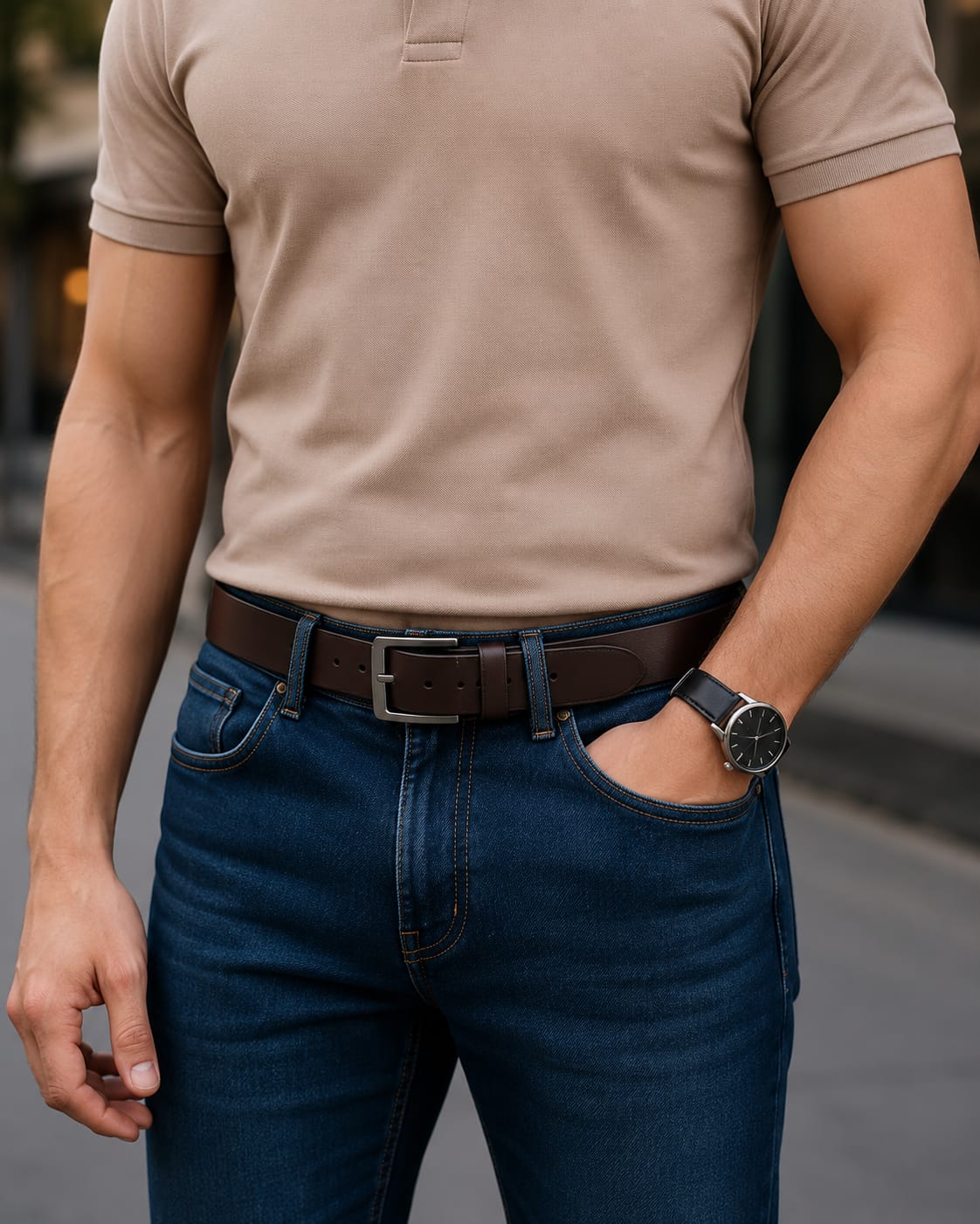 POGAGO Premium Genuine Leather Belt for Men – Classic Pin Buckle Dress Belt, 4mm Thick Leather Strap, 1.5 Inch Width, Adjustable Fit, Formal & Casual Belt for Office, Business, Jeans & Trousers