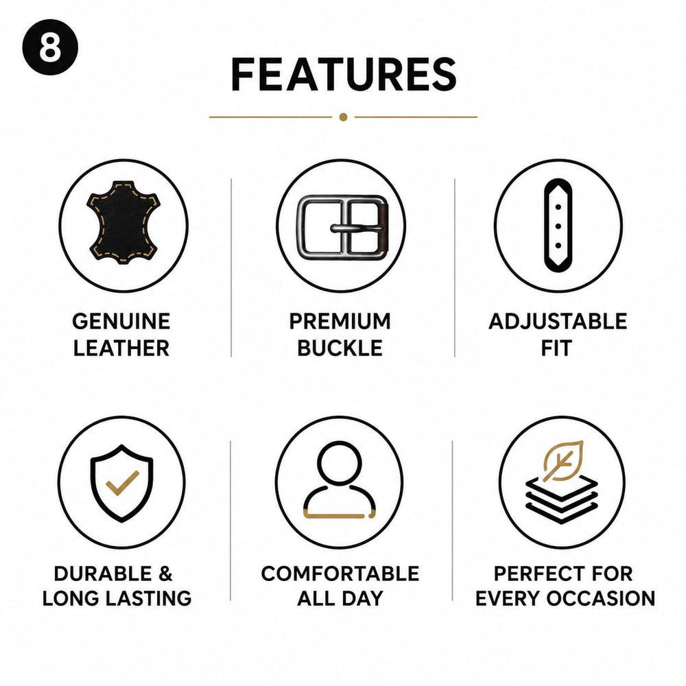 POGAGO Premium Genuine Leather Belt for Men – Classic Pin Buckle Dress Belt, 4mm Thick Leather Strap, 1.5 Inch Width, Adjustable Fit, Formal & Casual Belt for Office, Business, Jeans & Trousers