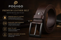 POGAGO Premium Genuine Leather Belt for Men – Classic Pin Buckle Dress Belt, 4mm Thick Leather Strap, 1.5 Inch Width, Adjustable Fit, Formal & Casual Belt for Office, Business, Jeans & Trousers