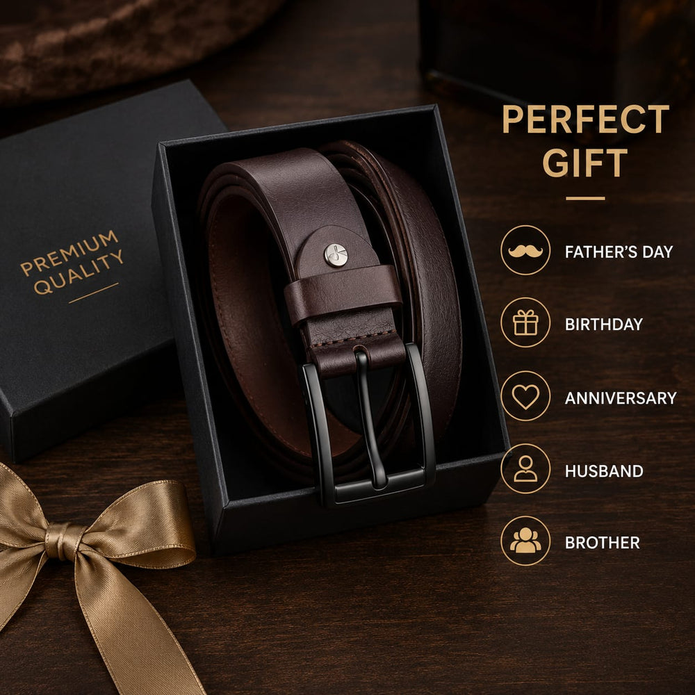 POGAGO Premium Genuine Leather Belt for Men – Classic Pin Buckle Dress Belt, 4mm Thick Leather Strap, 1.5 Inch Width, Adjustable Fit, Formal & Casual Belt for Office, Business, Jeans & Trousers