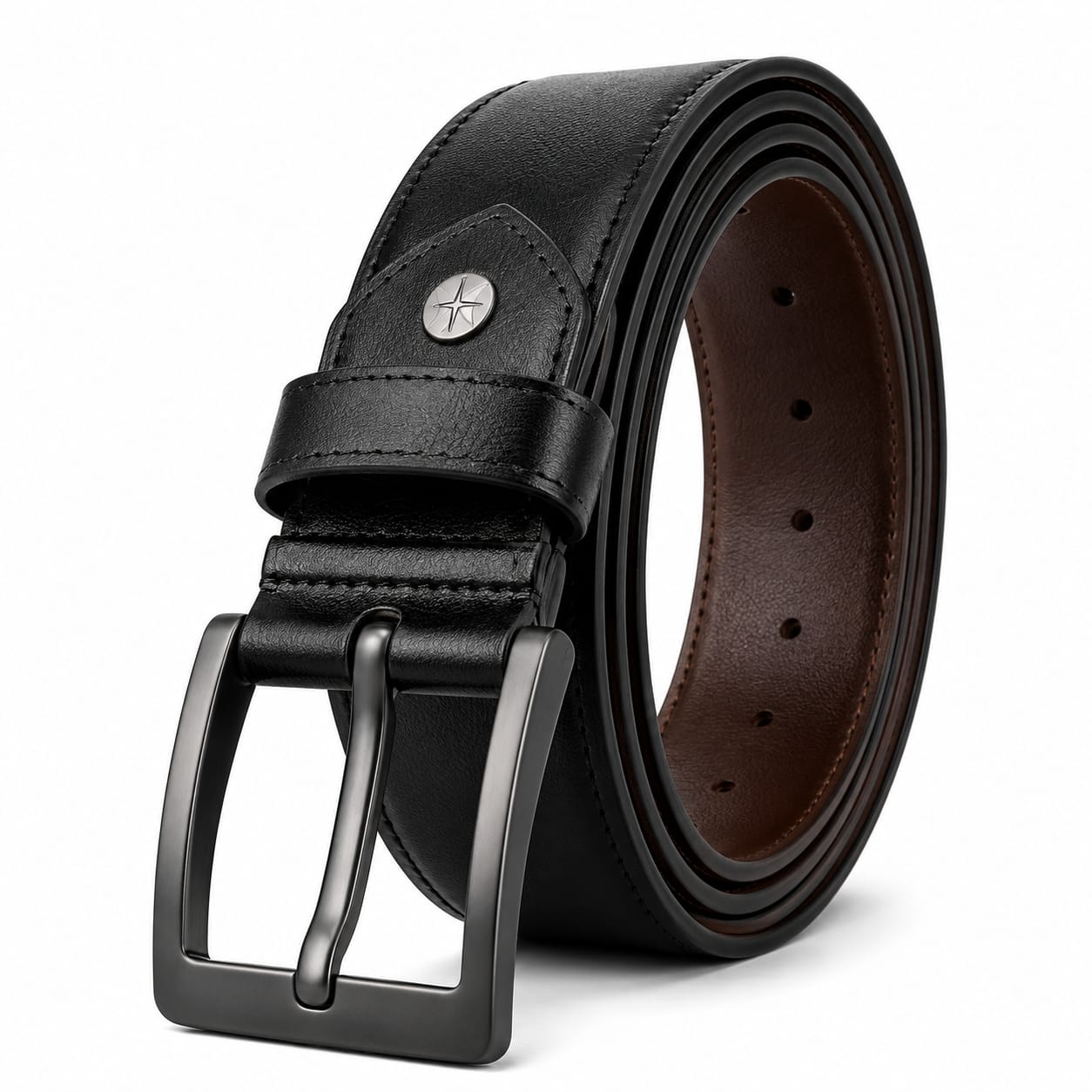POGAGO Premium Reversible Genuine Leather Belt for Men – Double Sided Black & Brown Belt with Rotating Pin Buckle | Formal & Casual Dress Belt