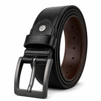POGAGO Premium Reversible Genuine Leather Belt for Men – Double Sided Black & Brown Belt with Rotating Pin Buckle | Formal & Casual Dress Belt