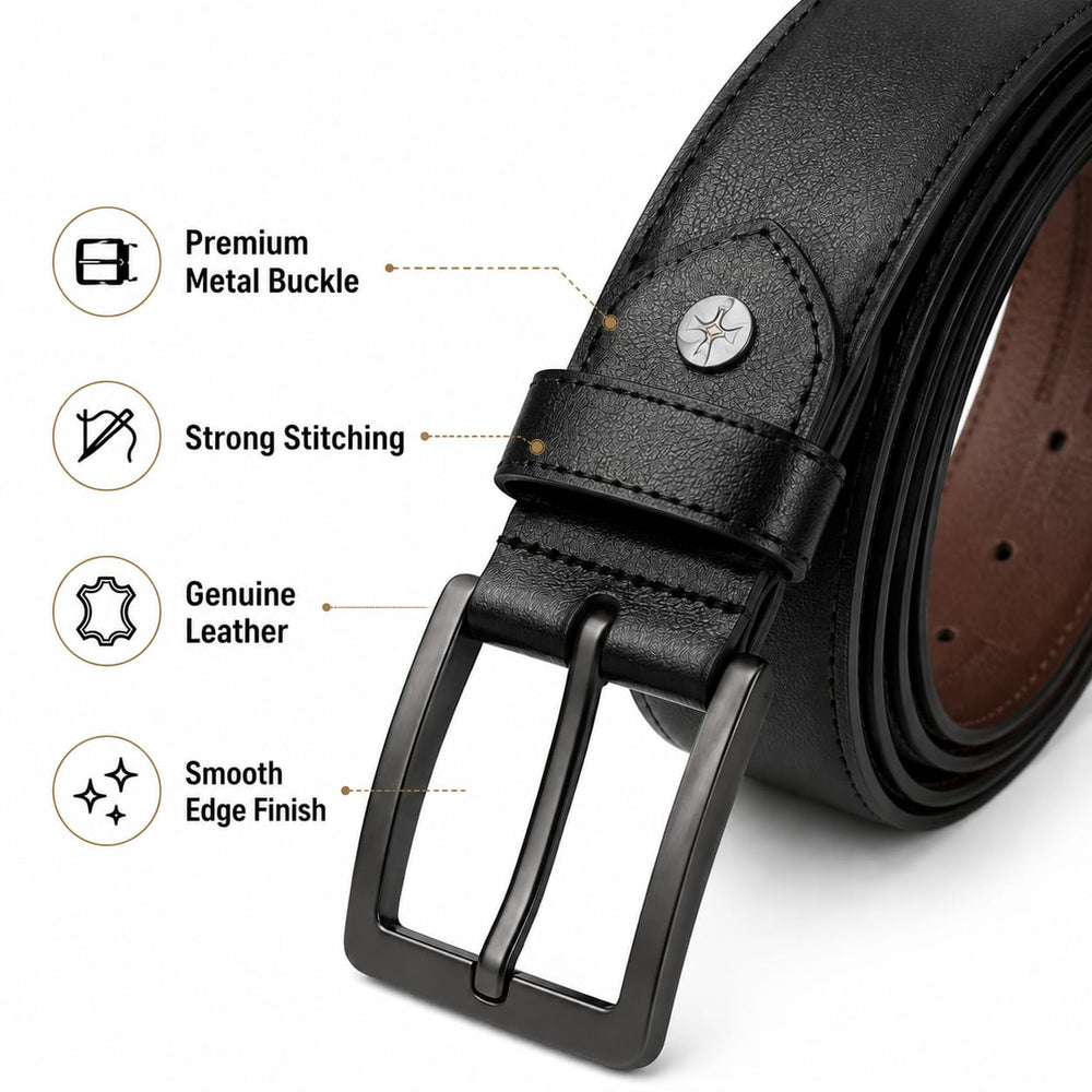 POGAGO Premium Reversible Genuine Leather Belt for Men – Double Sided Black & Brown Belt with Rotating Pin Buckle | Formal & Casual Dress Belt