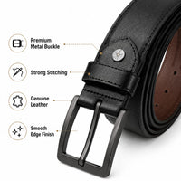 POGAGO Premium Reversible Genuine Leather Belt for Men – Double Sided Black & Brown Belt with Rotating Pin Buckle | Formal & Casual Dress Belt