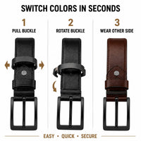 POGAGO Premium Reversible Genuine Leather Belt for Men – Double Sided Black & Brown Belt with Rotating Pin Buckle | Formal & Casual Dress Belt