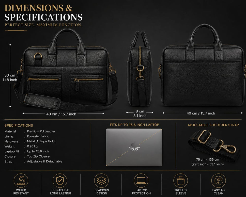 POGAGO PU Leather Laptop Bag for Men | Business Briefcase