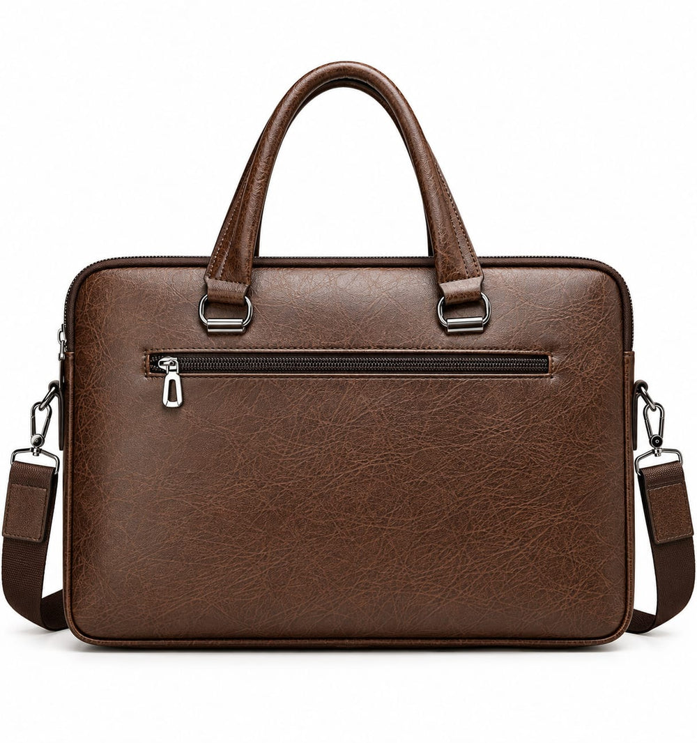 Men's PU Leather Laptop Briefcase – Professional Business Work Bag with Multiple Compartments, Front Pockets & Adjustable Shoulder Strap
