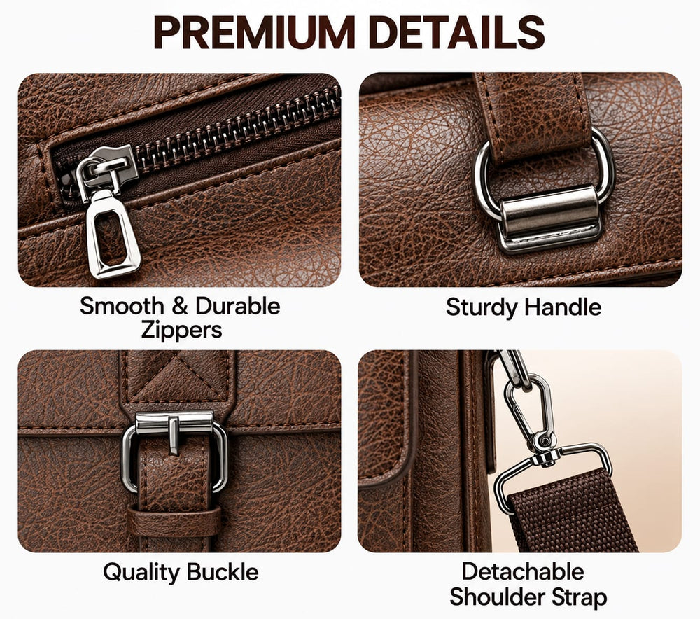 Men's PU Leather Laptop Briefcase – Professional Business Work Bag with Multiple Compartments, Front Pockets & Adjustable Shoulder Strap