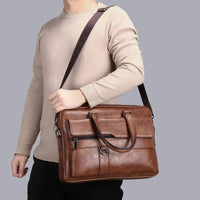 Men's PU Leather Laptop Briefcase Bag – Professional Business Work Bag with Multiple Compartments, Front Zipper Pockets & Adjustable Shoulder Strap