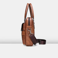 Men's PU Leather Laptop Briefcase Bag – Professional Business Work Bag with Multiple Compartments, Front Zipper Pockets & Adjustable Shoulder Strap