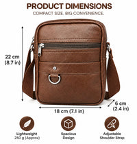 POGAGO Men's PU Leather Crossbody Messenger Bag – Compact Shoulder Bag with Multiple Zipper Pockets