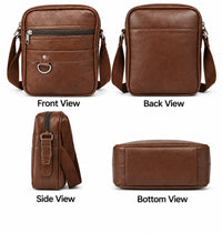 POGAGO Men's PU Leather Crossbody Messenger Bag – Compact Shoulder Bag with Multiple Zipper Pockets