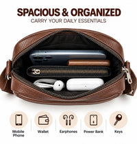 POGAGO Men's PU Leather Crossbody Messenger Bag – Compact Shoulder Bag with Multiple Zipper Pockets