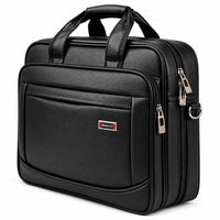Premium black laptop bag for men with textured finish and multiple zipper compartments