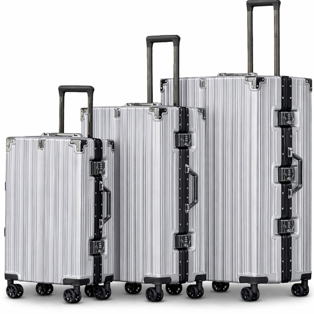 POGAGO Premium Aluminum Frame Luggage Set with Buckle Lock | 20" 24" 28" Hard Shell Spinner Suitcase