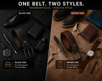 POGAGO Premium Reversible Genuine Leather Belt for Men – Double Sided Black & Brown Belt with Rotating Pin Buckle | Formal & Casual Dress Belt