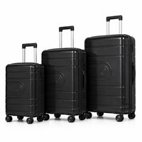 3-piece PP hard-shell luggage set with 20", 24" and 28" suitcases, 360° spinner wheels and telescopic handles.