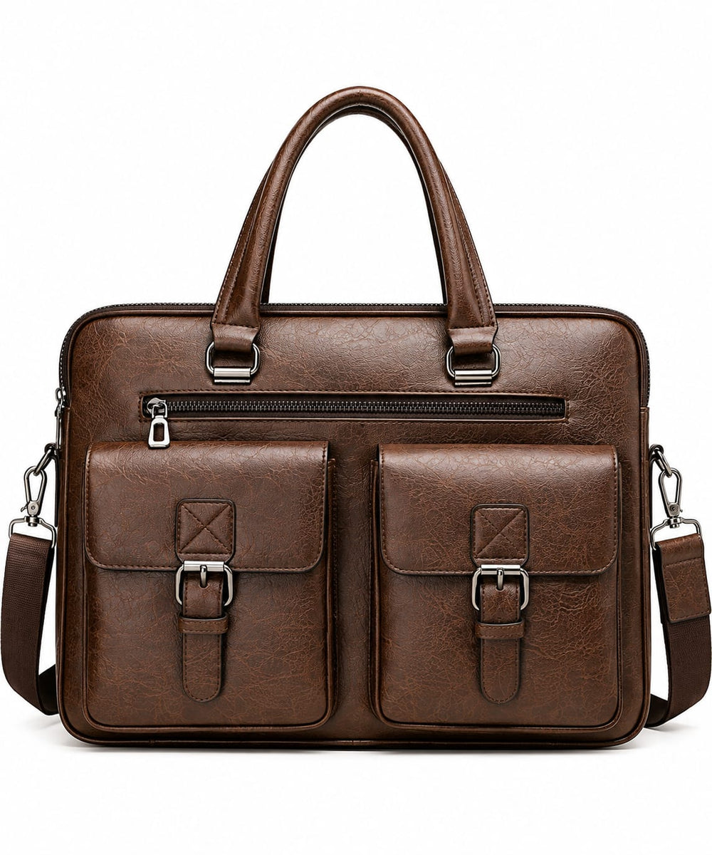 Men's PU Leather Laptop Briefcase – Professional Business Work Bag with Multiple Compartments, Front Pockets & Adjustable Shoulder Strap
